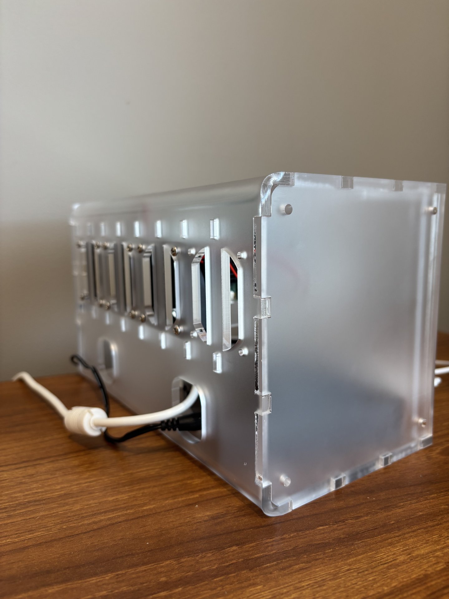 Back view of Raspberry Pi cluster in Cloudlet case
